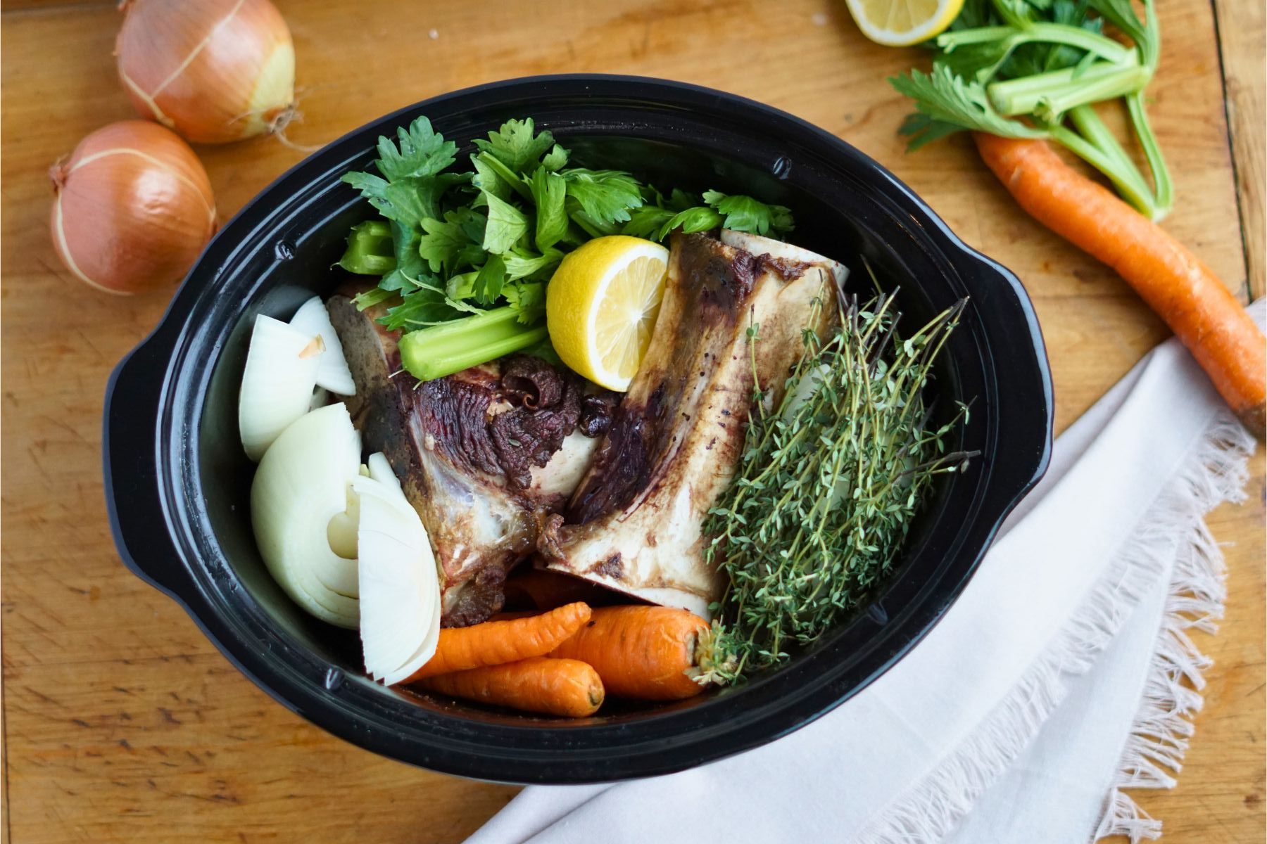 beef bones and vegetables in crock pot