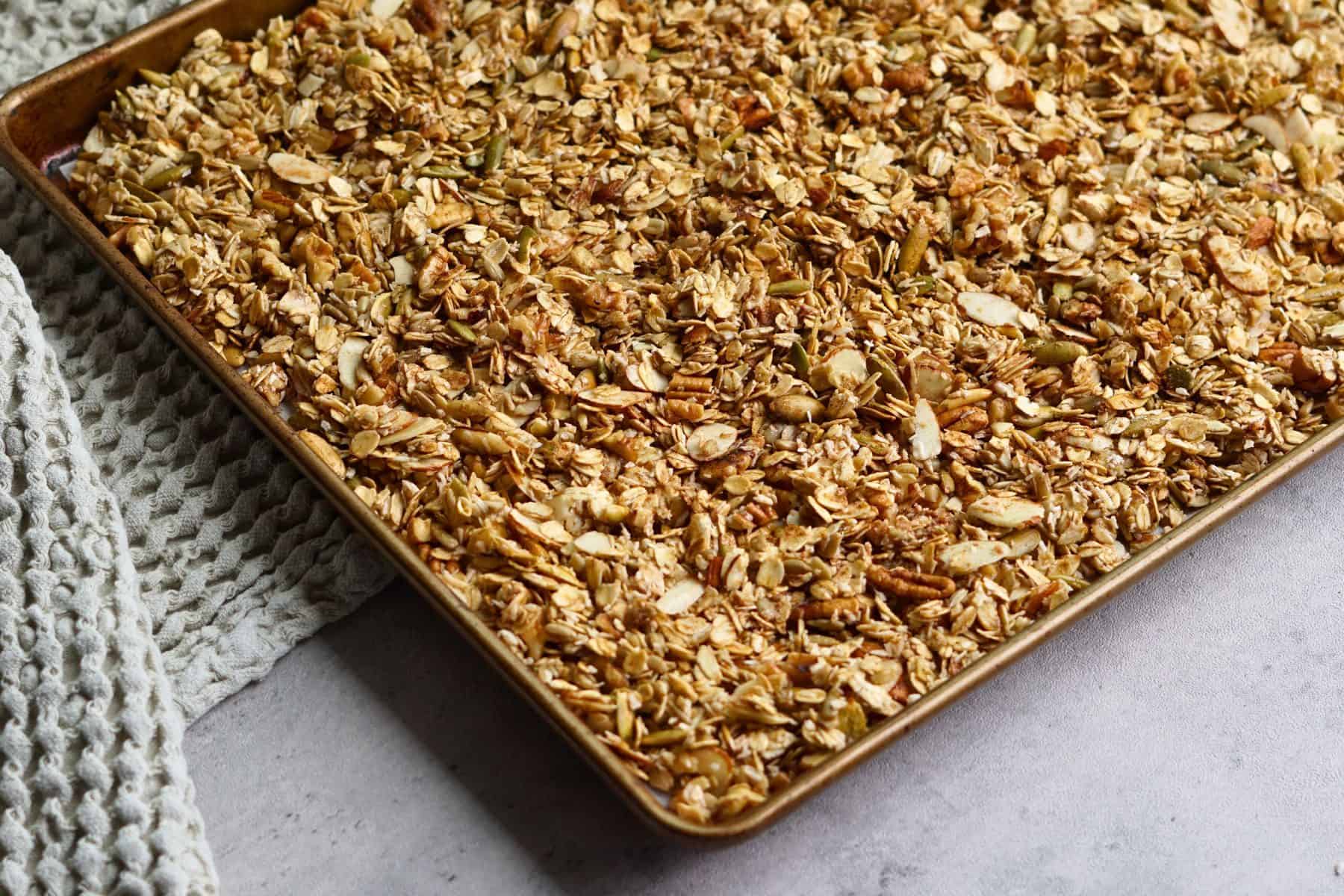 baked granola on sheetpan